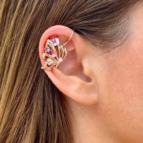 Butterflynon-pierced ear cuff with CZ diamonds -Rose Gold